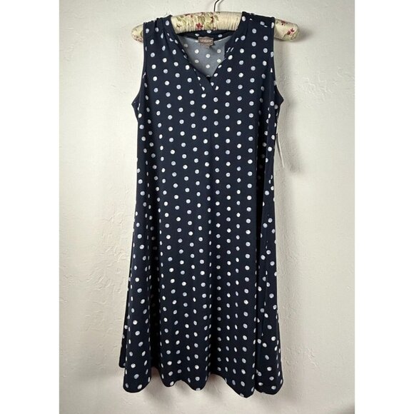 Chico's Women's Stripe Polka Dot Sleeveless Dress Shelley Split Neck Blue 0 New - Picture 1 of 9